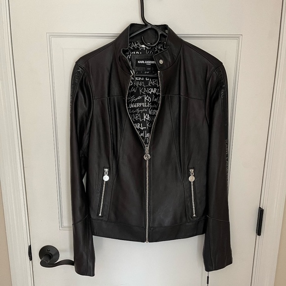 Karl Lagerfeld Jackets & Blazers - NWT Karl Lagerfeld Leather Jacket with Logo Taping